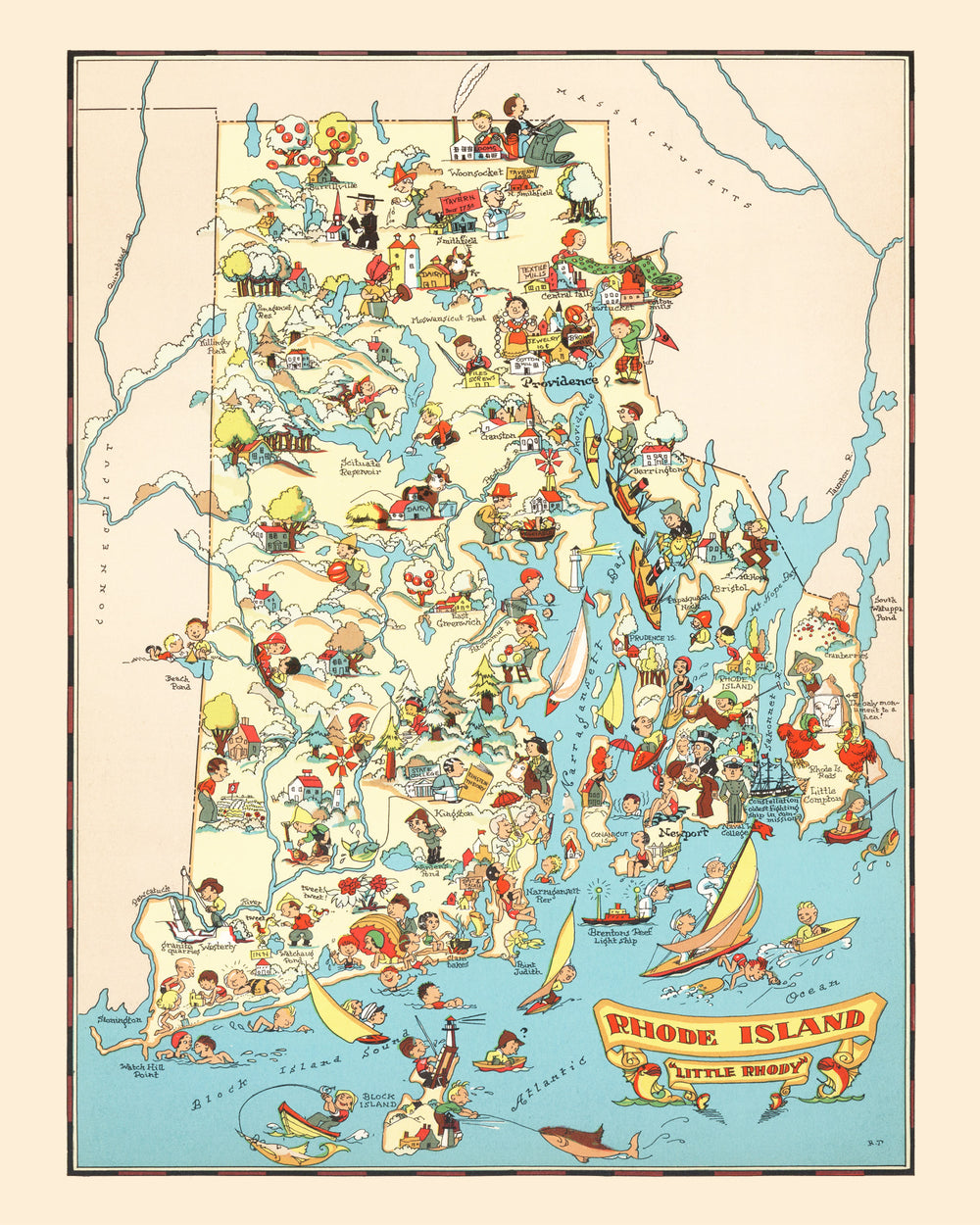 Vintage Map of Rhode Island 1935 print style example