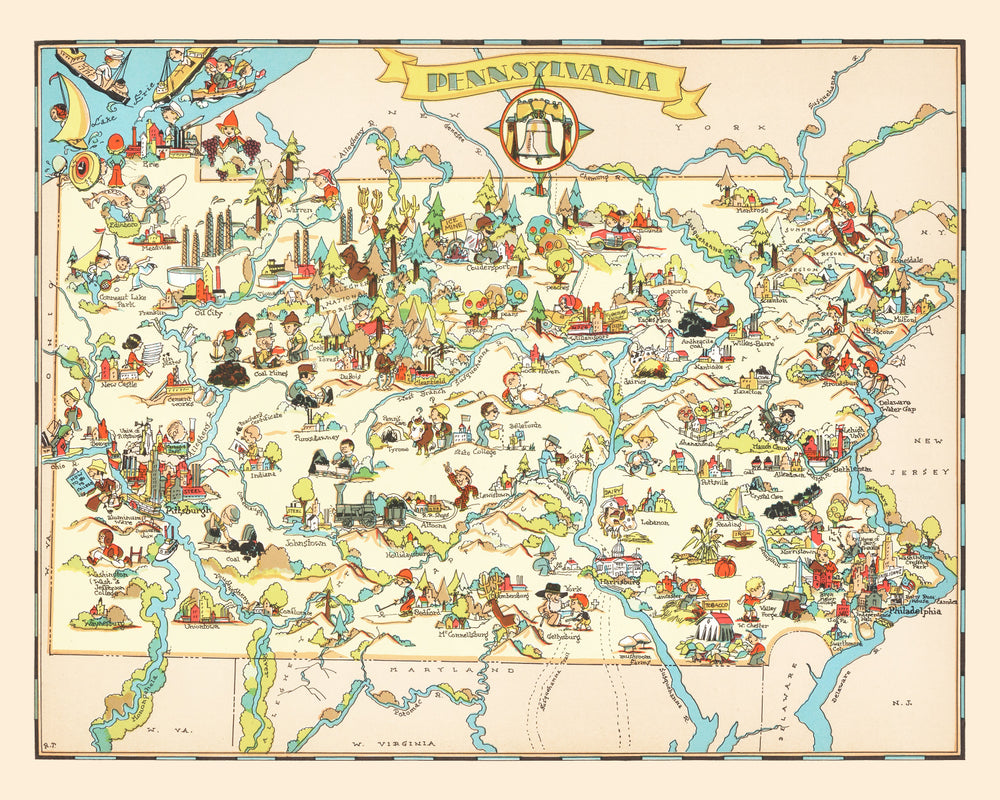 Vintage Map of Pennsylvania 1935 print style example