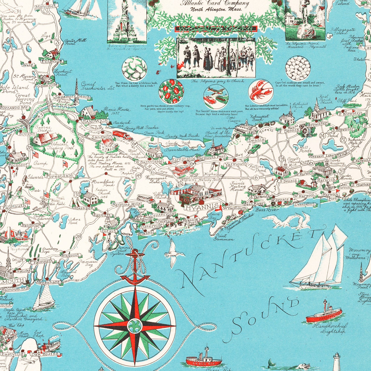 Restored historic details from the 1955 coastline map of Barnstable County, Massachusetts