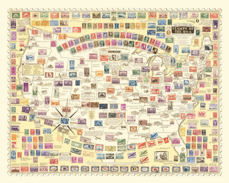 Size comparison using Vintage Map of United States Map of Stamps, 1947