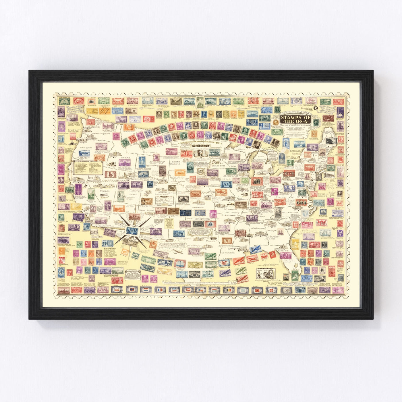 United States Map of Stamps Vintage Map 1947