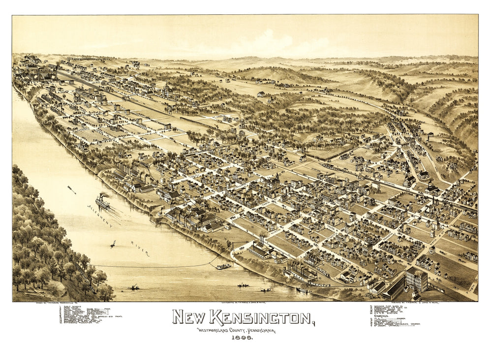 Vintage Map of New Kensington, Pennsylvania 1896 print style example