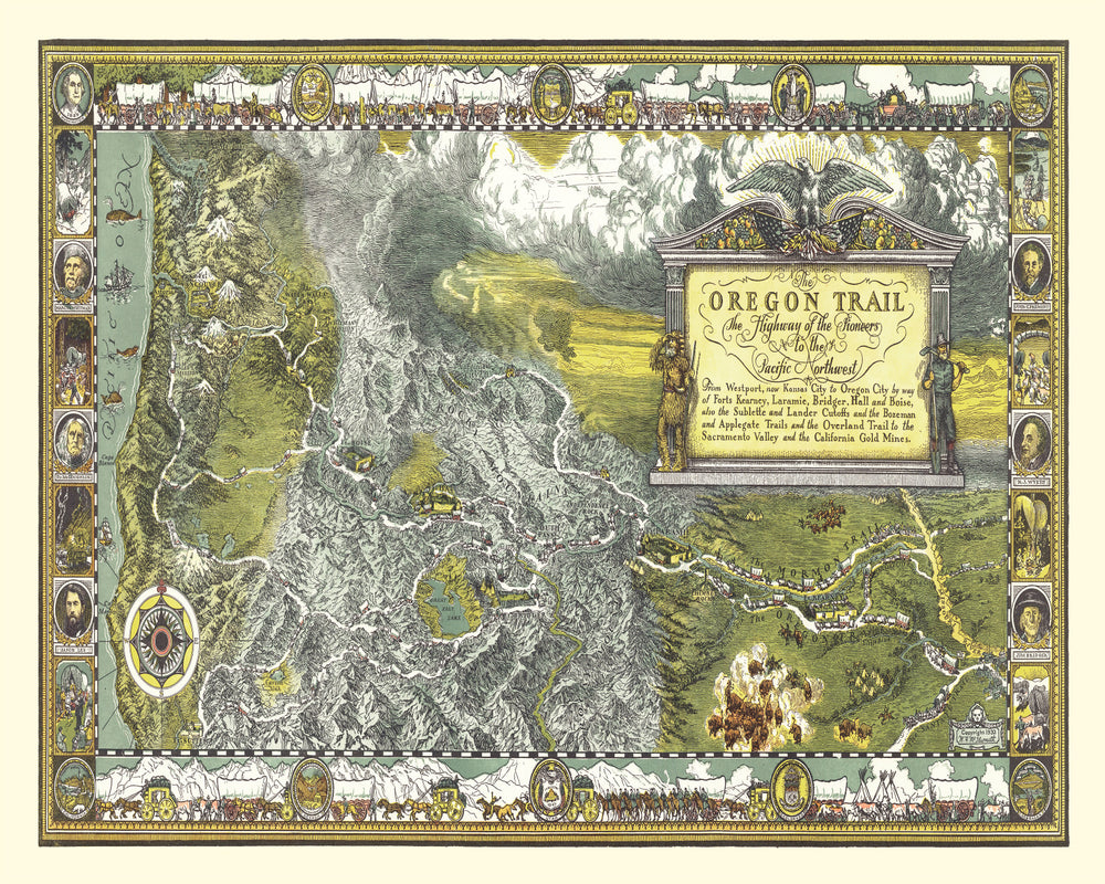 Vintage Map of The Oregon Trail, 1932 print style example