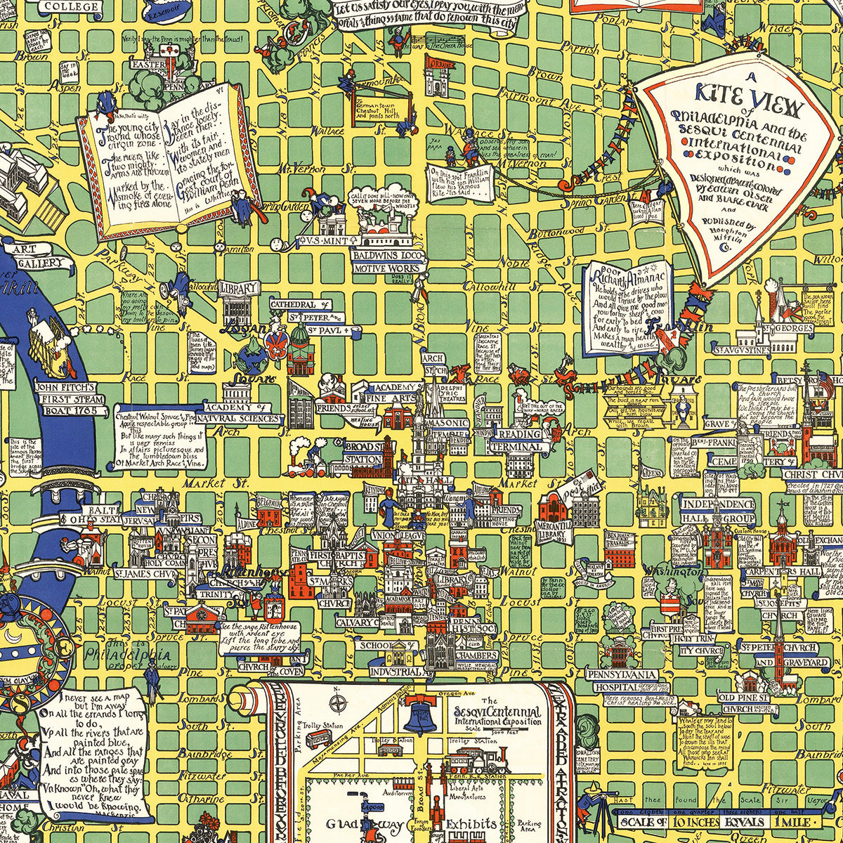 Restored historic details from the 1926 city map of Philadelphia, Pennsylvania