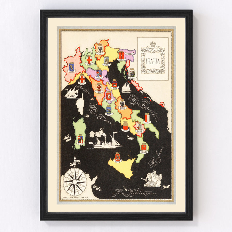 Vintage Map of Italy 1938