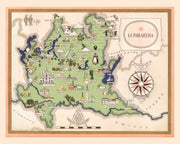 Vintage Map of Lombardy Italy, 1938