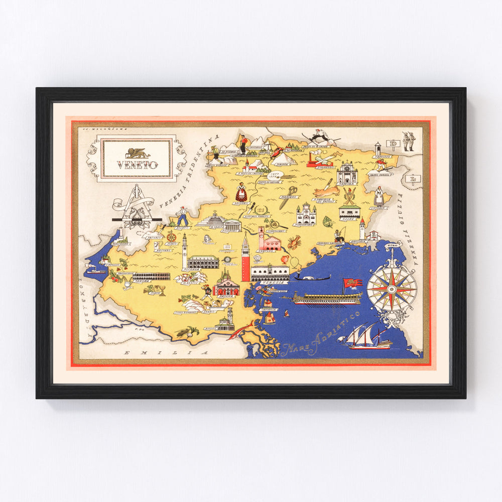Veneto Italy Vintage Map 1938