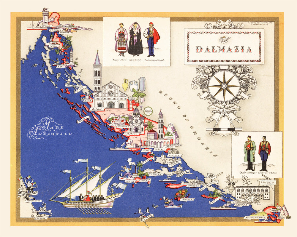 Vintage Map of Dalmatia Italy, 1938 print style example