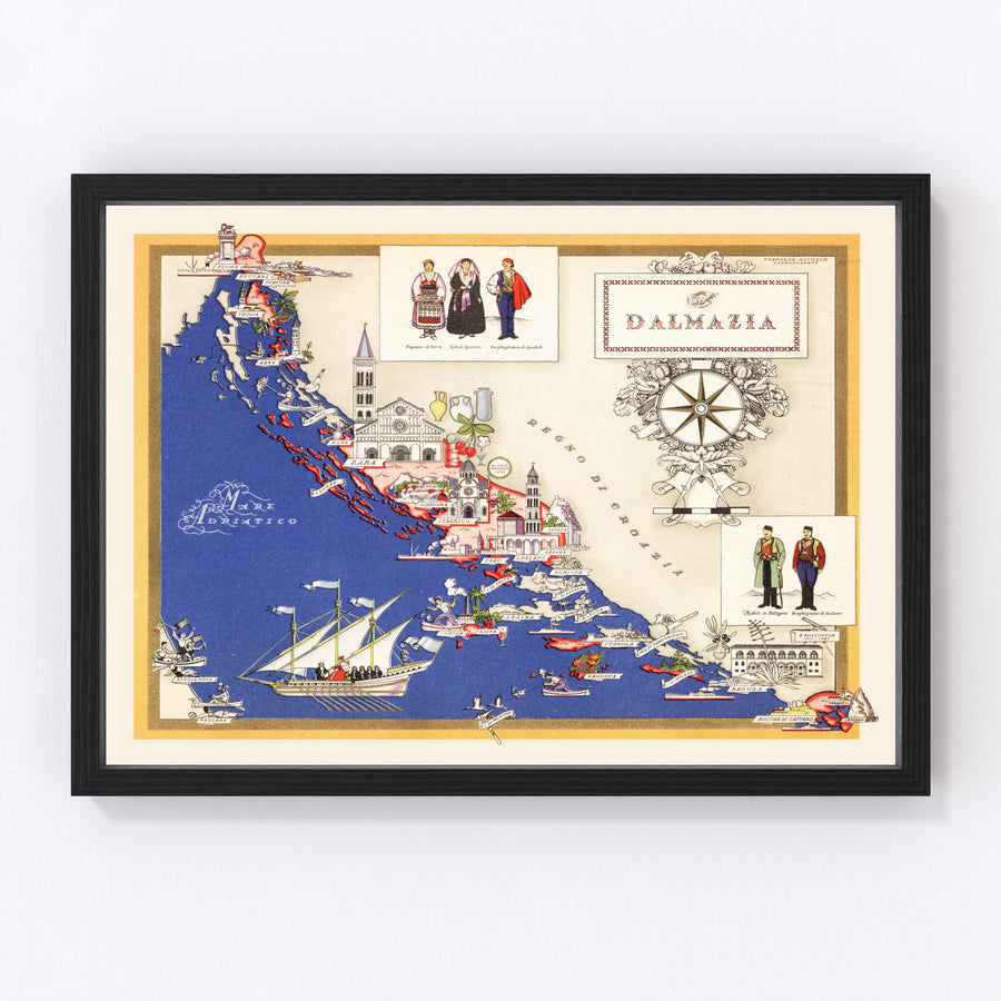 Dalmatia Italy Vintage Map 1938