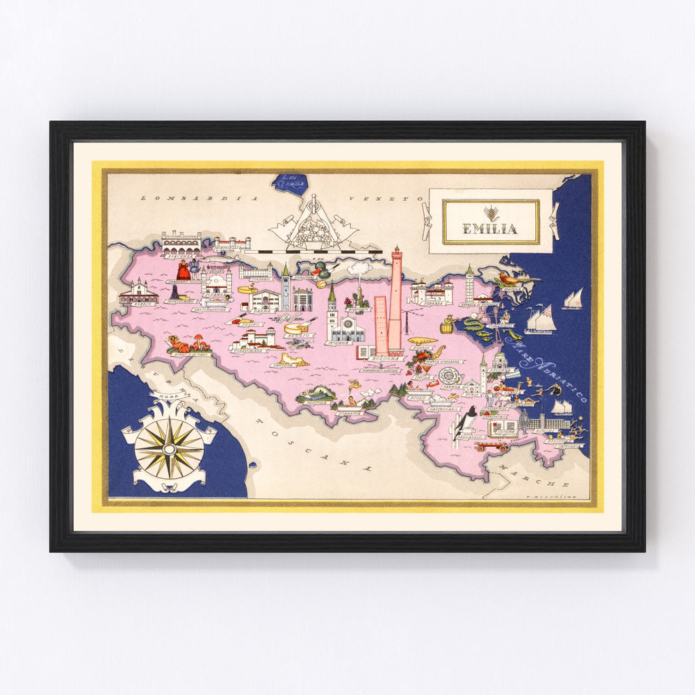 Emilia-Romagna Italy Vintage Map 1938