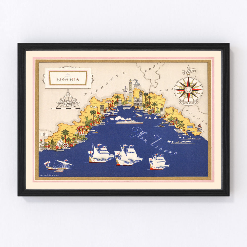 Liguria Italy Vintage Map 1938