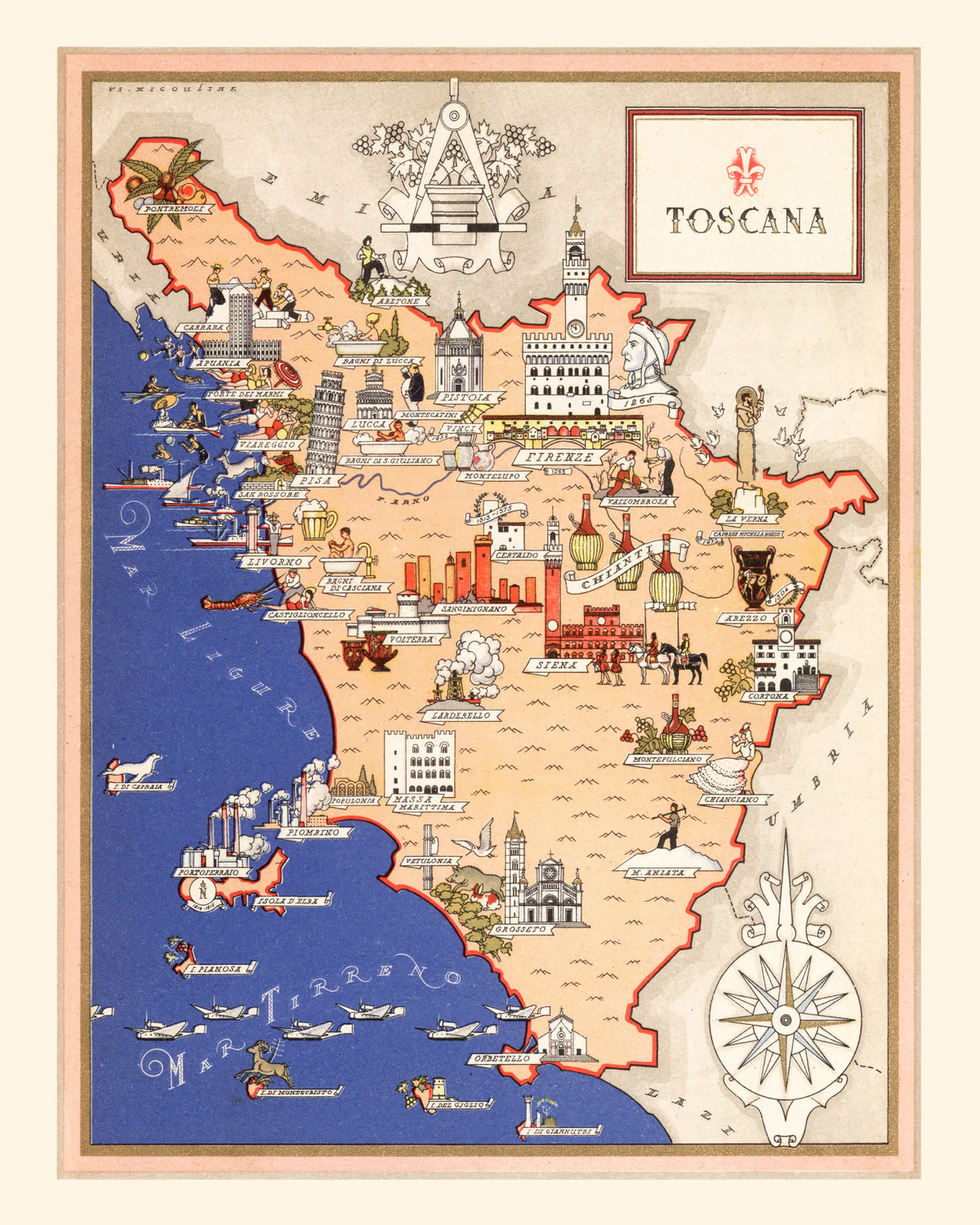 Preview of Vintage Map of Tuscany Italy, 1938