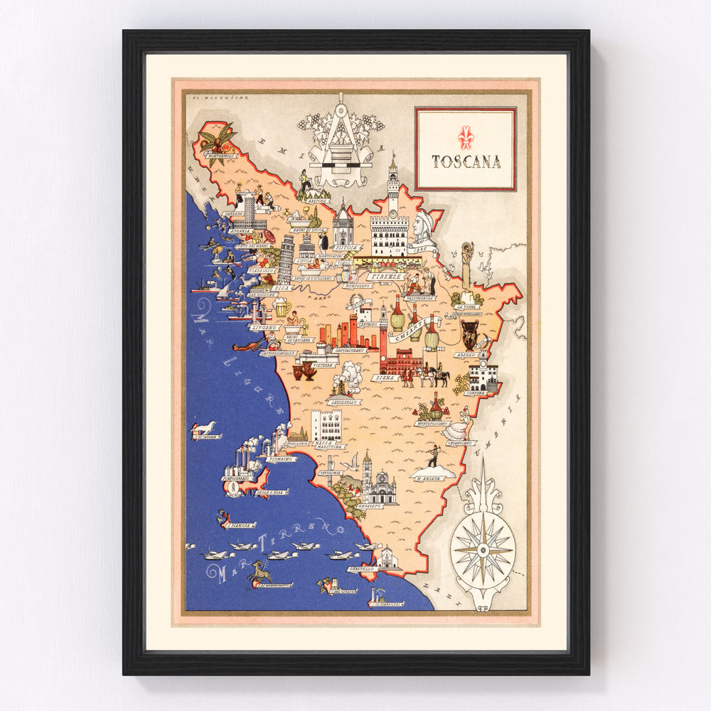 Tuscany Italy Vintage Map 1938