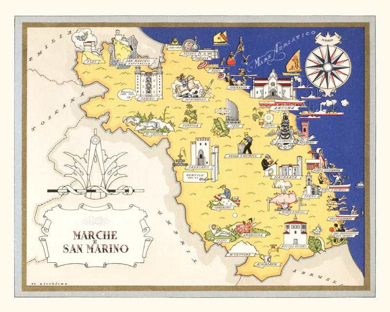 Size comparison using Vintage Map of Marche, 1938