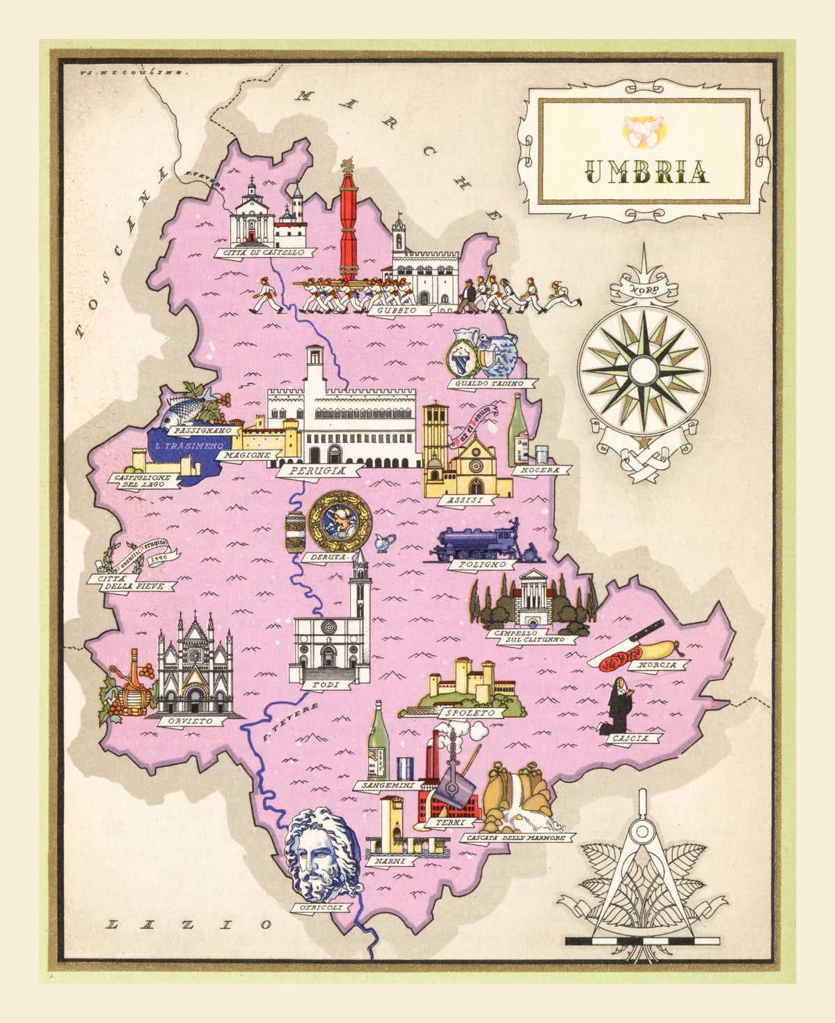 Preview of Vintage Map of Umbria Italy, 1938