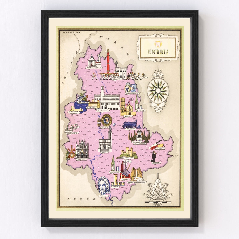 Umbria Italy Vintage Map 1938
