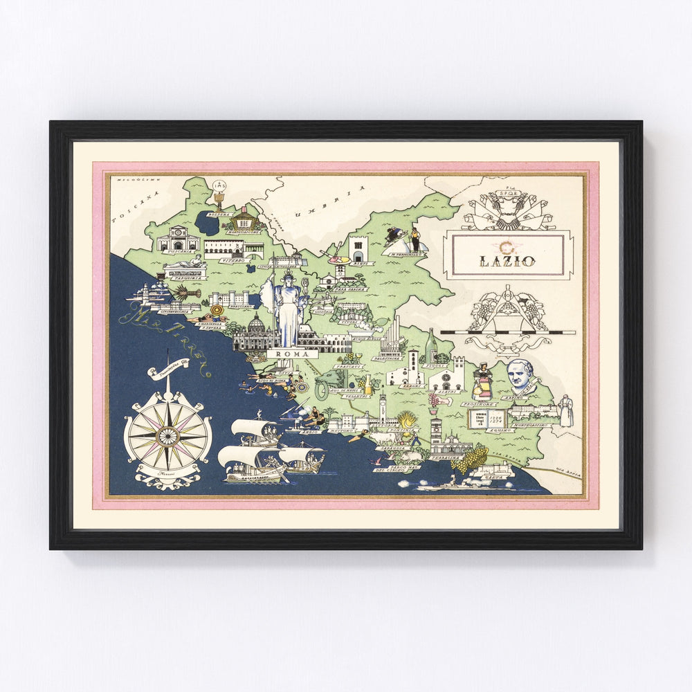 Lazio Italy Vintage Map 1938