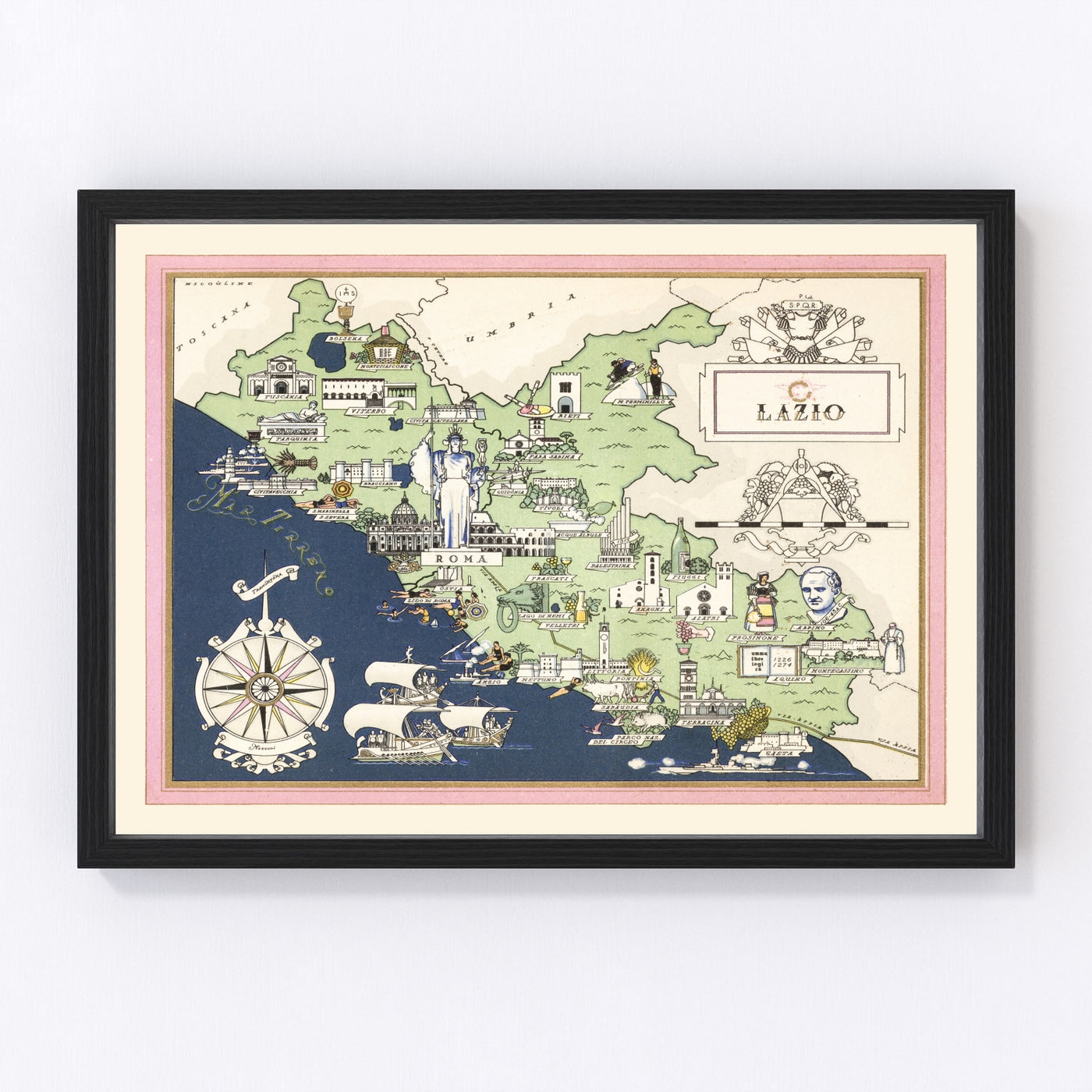 Lazio Italy Vintage Map 1938