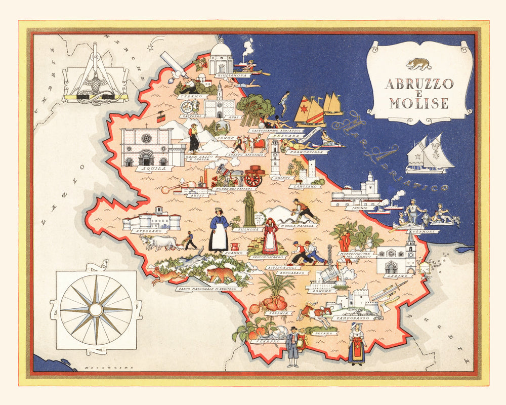 Vintage Map of Abruzzi e Molise Italy, 1938 print style example