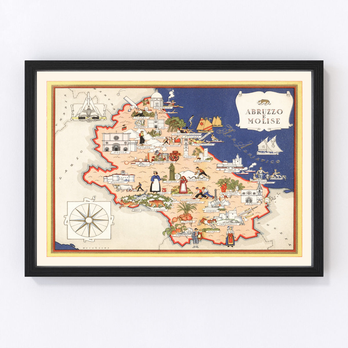 Abruzzi e Molise Italy Vintage Map 1938