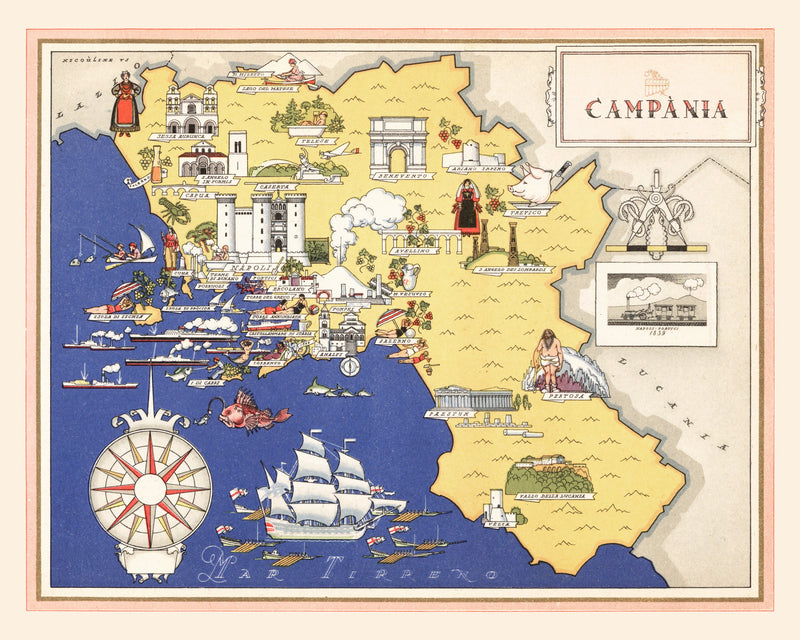 Size comparison using Vintage Map of Campania Italy, 1938