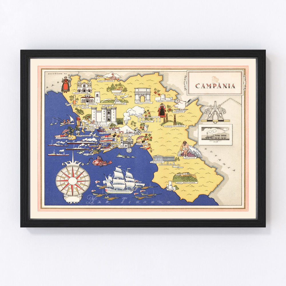 Campania Italy Vintage Map 1938