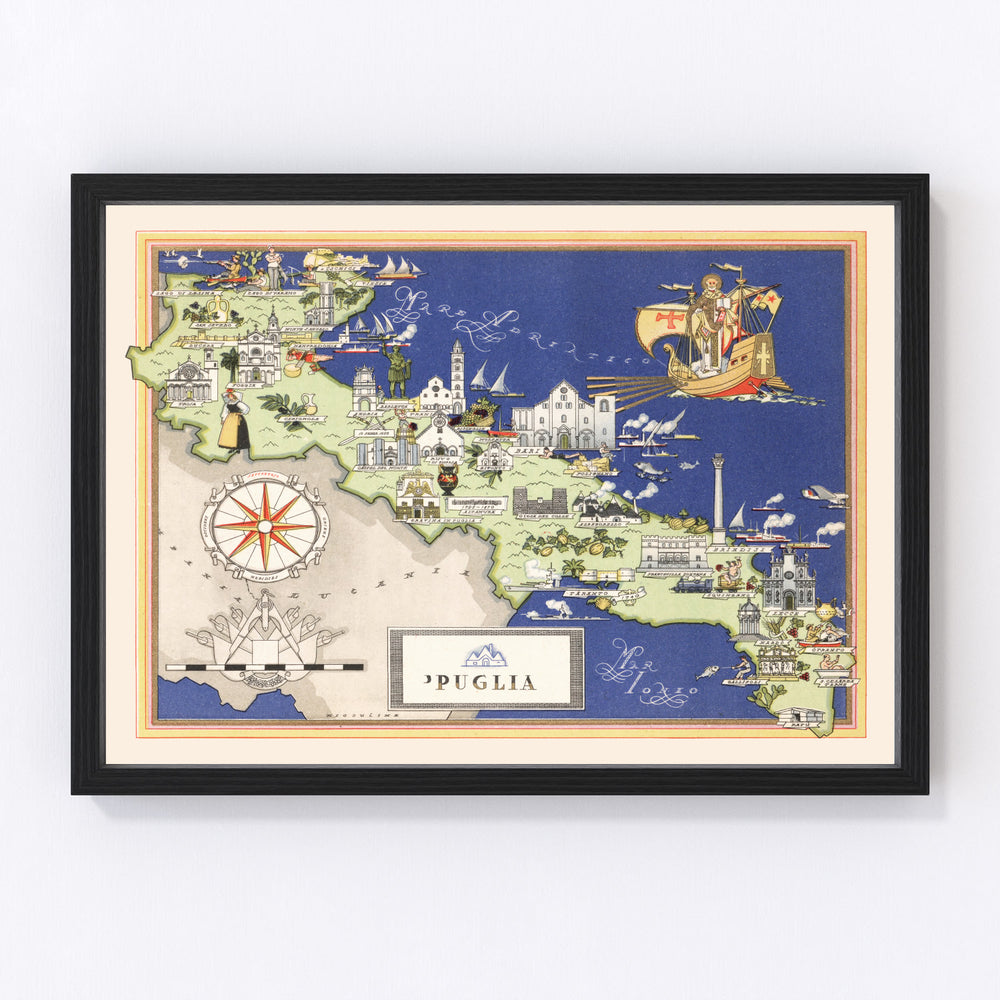 Puglia Italy Vintage Map 1938