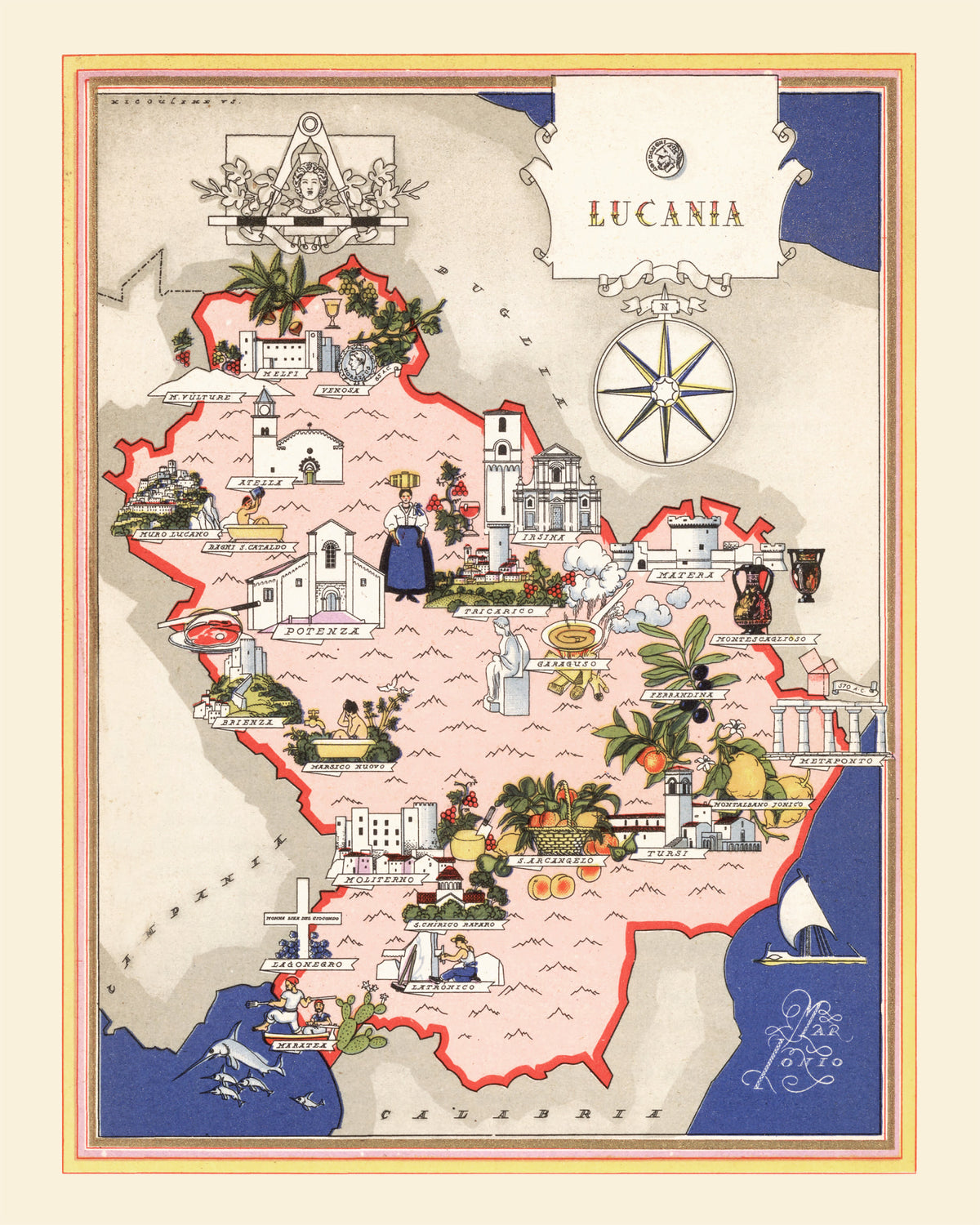 Preview of Vintage Map of Lucania Italy, 1938