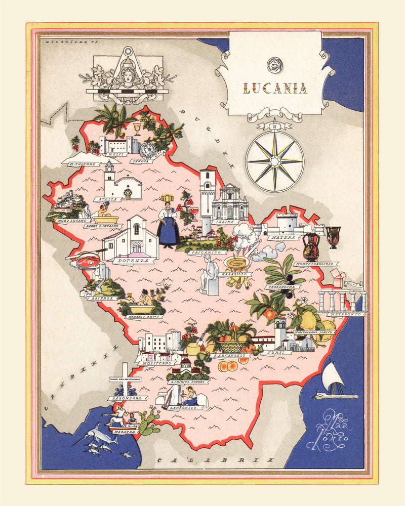 Size comparison using Vintage Map of Lucania Italy, 1938