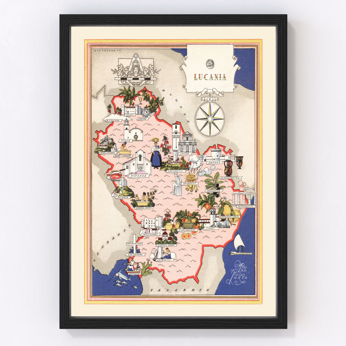 Lucania Italy Vintage Map 1938