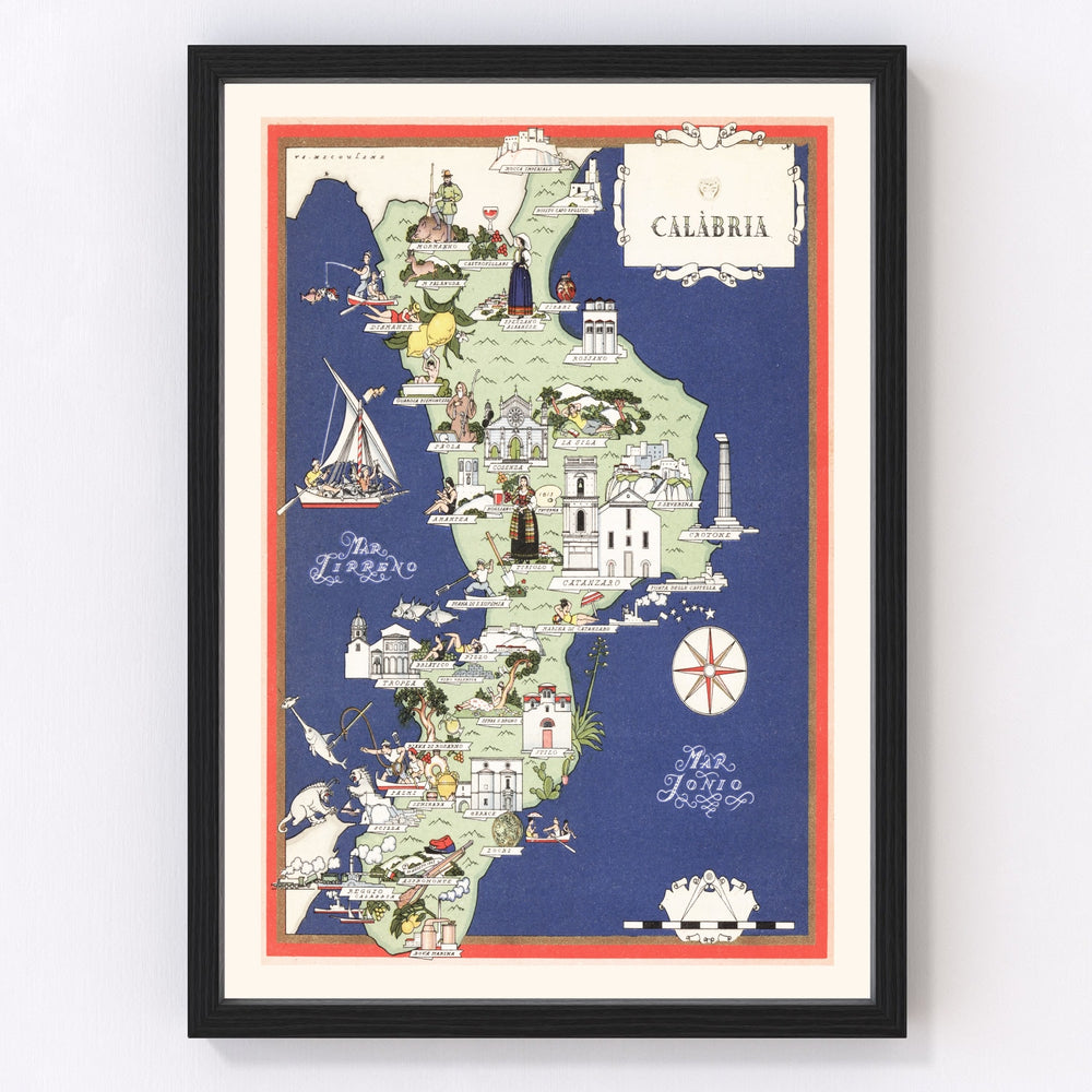 Calabria Italy Vintage Map 1938