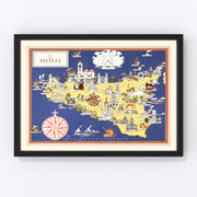 Sicily Italy Vintage Map 1938