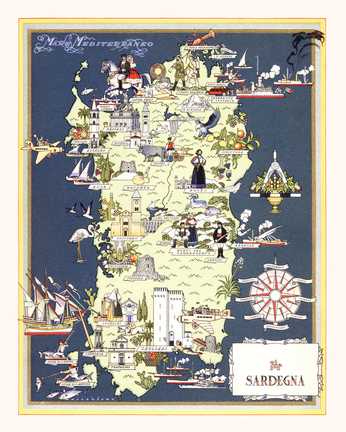 Preview of Vintage Map of Sardinia Italy, 1938