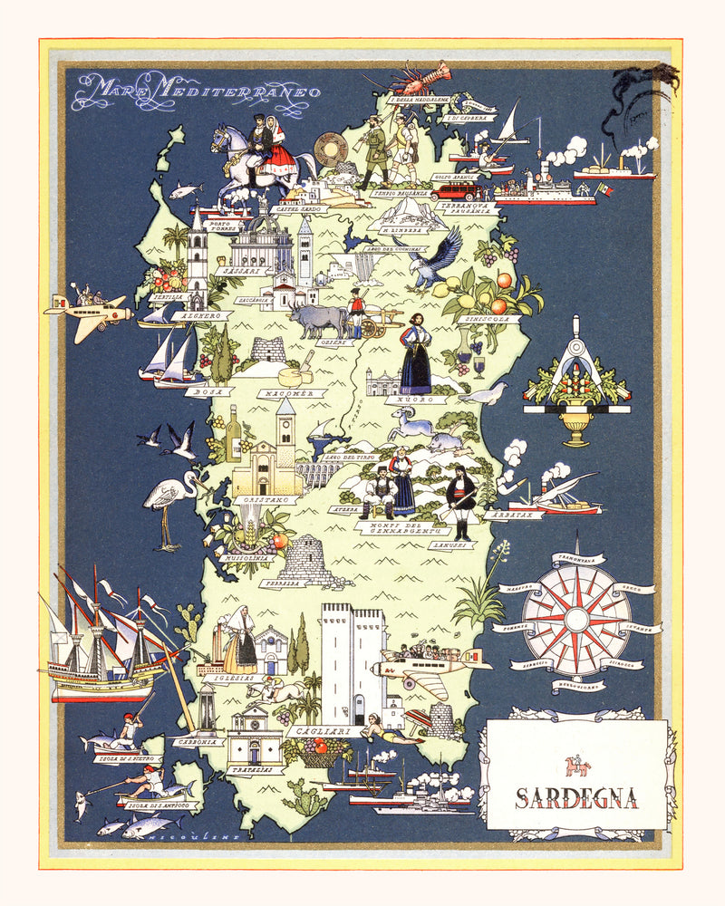Size comparison using Vintage Map of Sardinia Italy, 1938