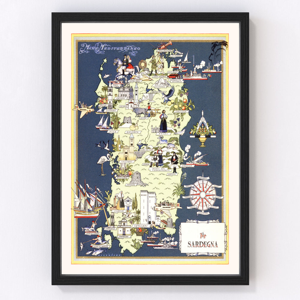 Sardinia Italy Vintage Map 1938