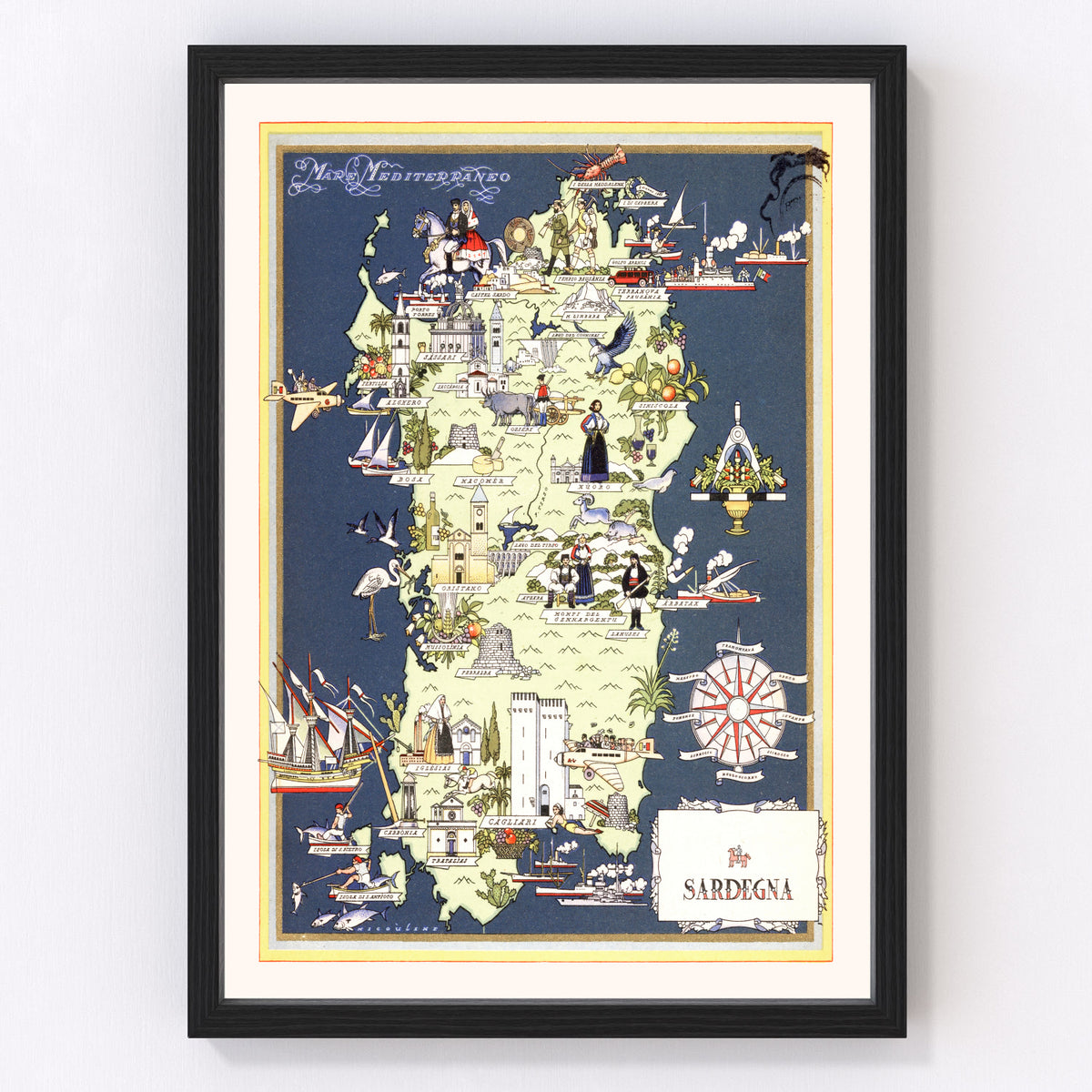 Sardinia Italy Vintage Map 1938