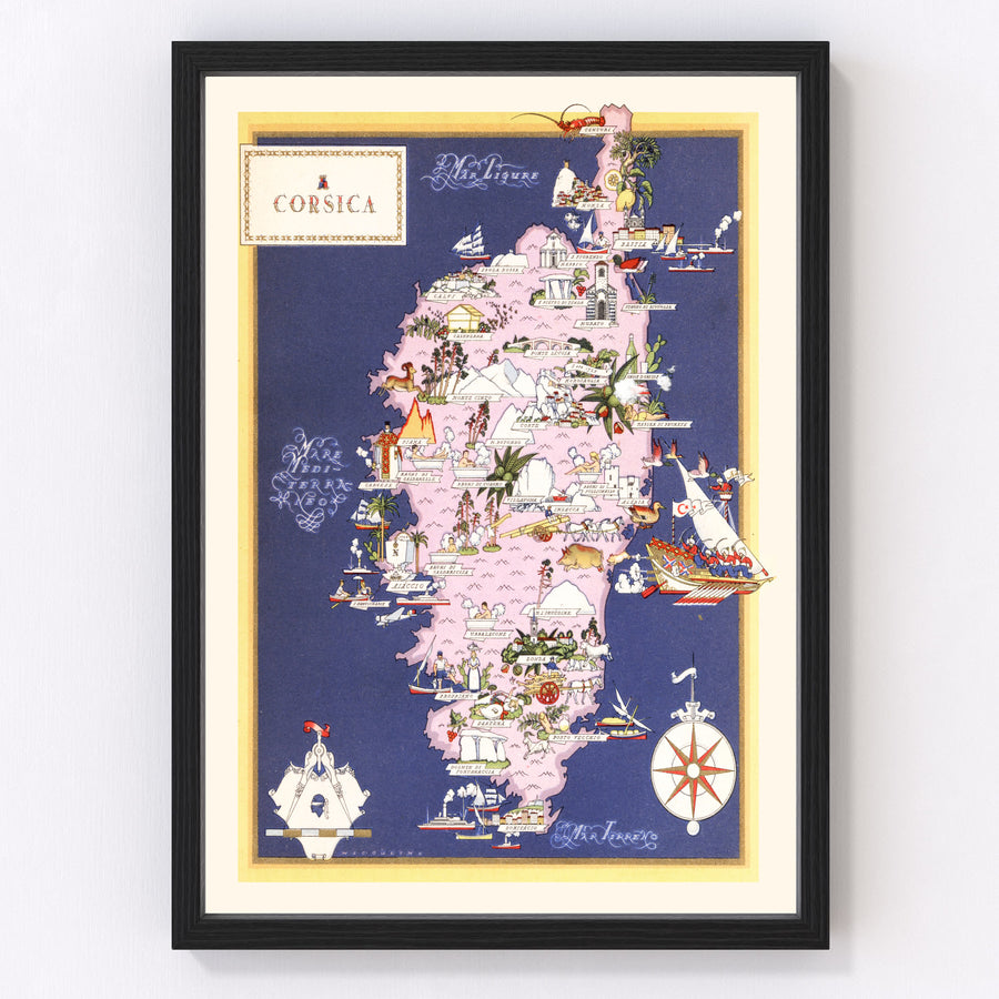 Corsica France Vintage Map 1938