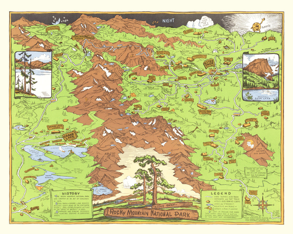 Vintage Map of Rocky Mountain National Park 1948 print style example