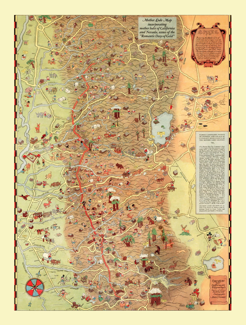 Vintage Map of Mother Lodes of California & Nevada, 1931 print style example
