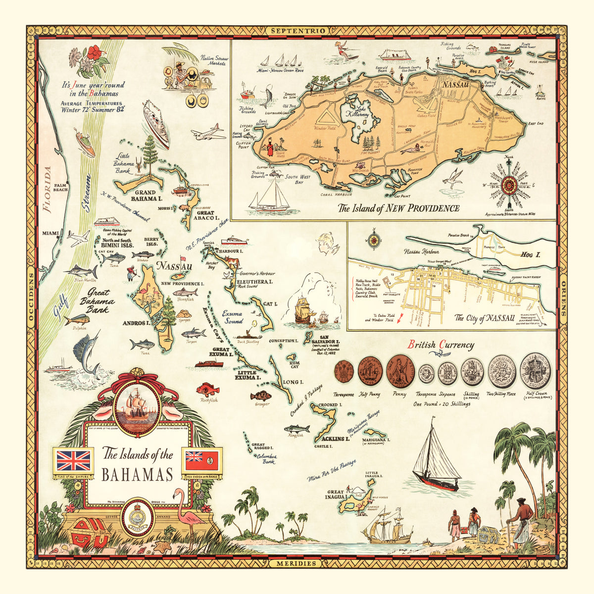 Preview of Vintage Map of Bahamas, 1951