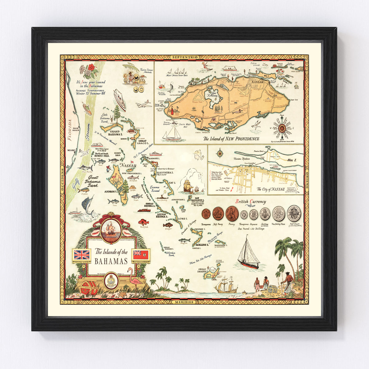 Bahamas Vintage Map 1951
