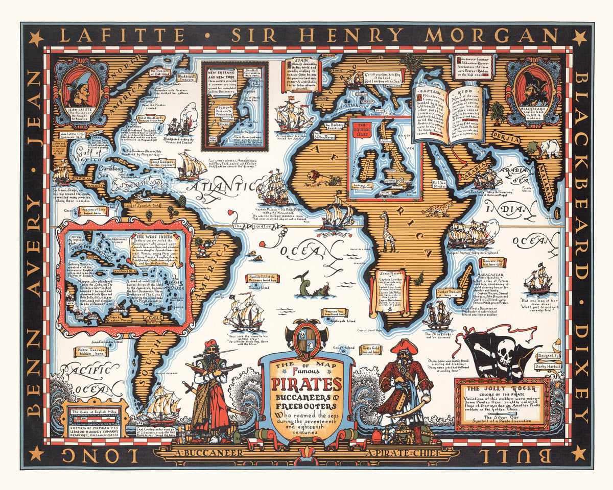 Preview of Vintage Map of Pirates & Buccaneers, 1938
