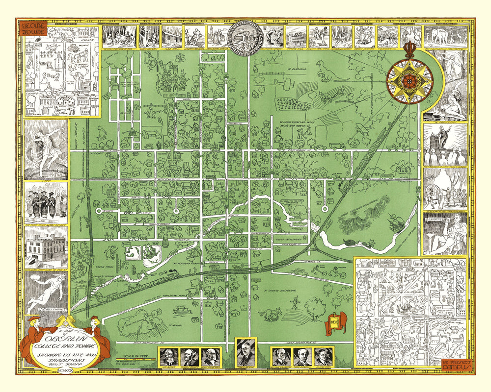 Vintage Map of Oberlin College, 1929 print style example