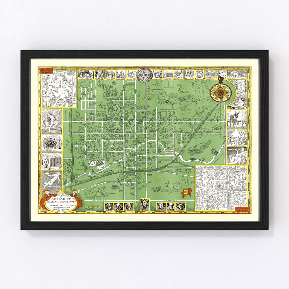 Oberlin College Vintage Map 1929