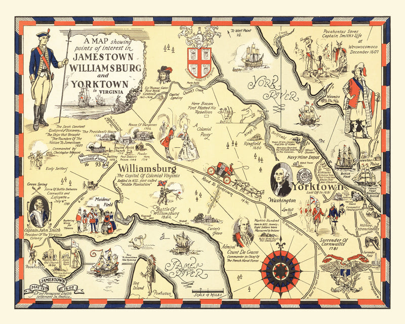 Size comparison using Vintage Map of Jamestown & Williamsburg, 1930
