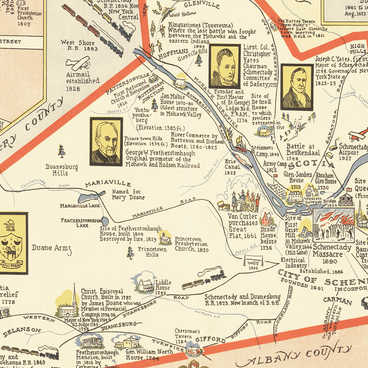 Restored historic details from the 1931 county map of Schenectady County, New York