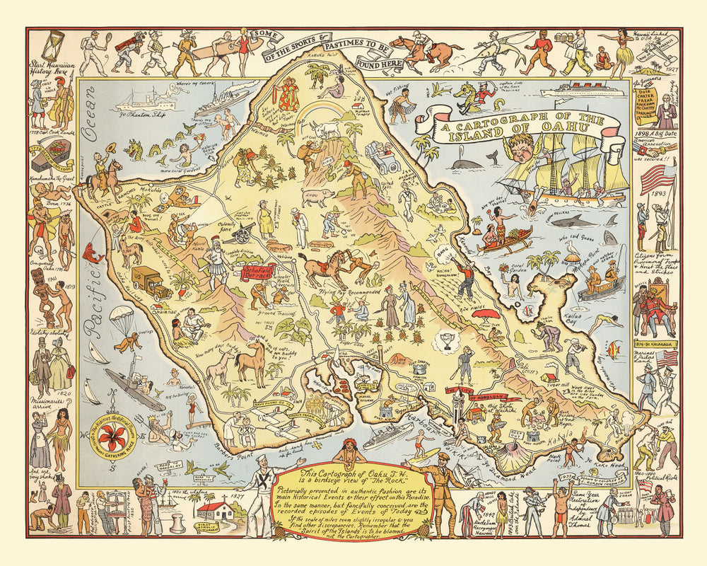 Vintage Map of Oahu, 1933 print style example