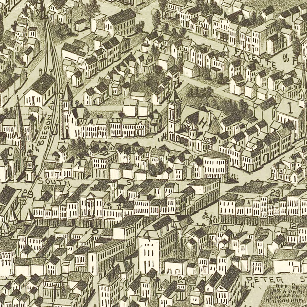 Restored historic details from the 1897 city map of Uniontown, Pennsylvania
