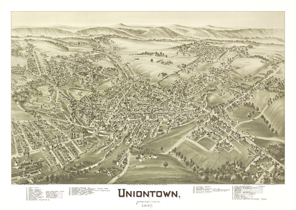 Vintage Map of Uniontown, Pennsylvania 1897 print style example