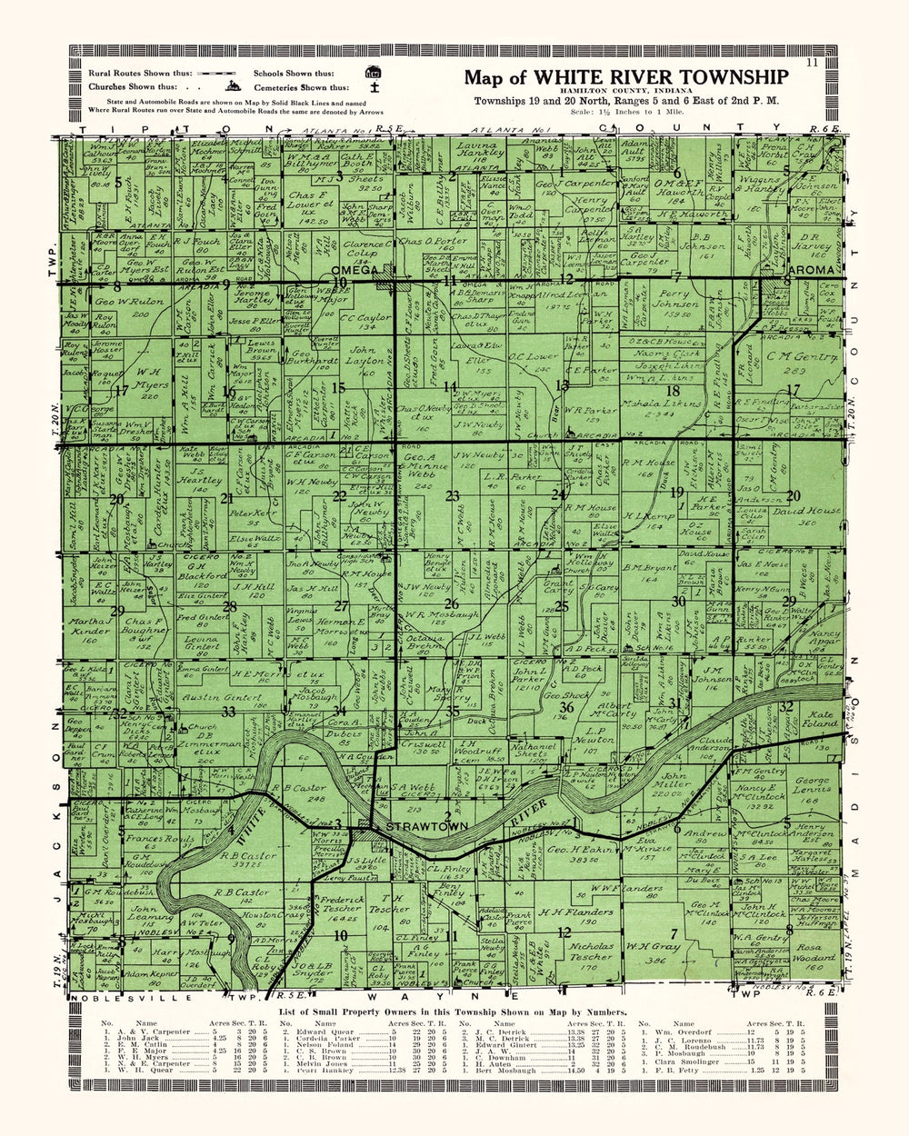 Vintage Map of White River Township, Johnson County, Indiana 1922 print style example